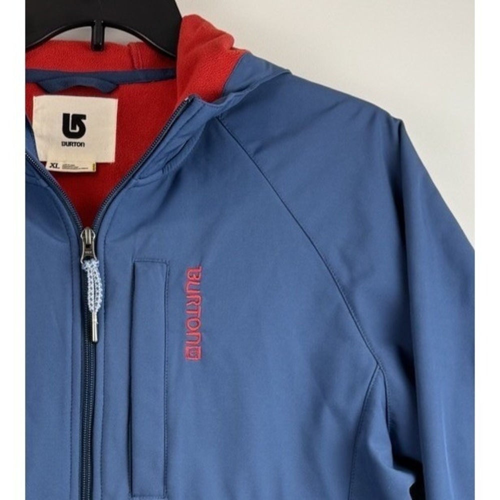 Burton Roland Softshell Hoodie Mens XL Blue Red Fleece Lined Full Zip‎ Jacket